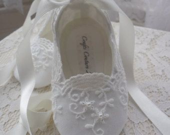 Lace Christening shoes Wedding Flower Girl by CraftsCoutureByGemma Baby Ballet Shoes, Baby Doll Shoes, Soft Baby Shoes, Christening Shoes, Baby Ballet, Ballet Shoe, Sewing Baby Clothes, Lace Booties