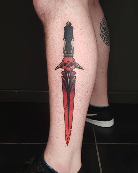 Skull Dagger Tattoo, Traditional Dagger Tattoo, Stingray Tattoo, Traditional Black Tattoo, Neon Tattoo, Skull Art Tattoo, Full Leg Tattoos, Knife Tattoo, Realistic Tattoo Sleeve