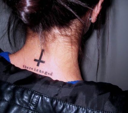 Tattoo . There is no god. Inverted cross Antichrist Tattoo, Atheist Tattoo, Cross Tattoo Neck, Cross Finger Tattoos, Crucifix Tattoo, Cross Tattoo Meaning, Middle Finger Tattoos, Satanic Tattoos, Nape Tattoo