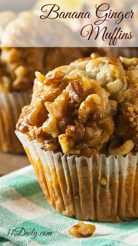 Healthy and Easy Banana Ginger Muffins | 31Daily.com Wheat Muffins, Ginger Muffins, Muffins Banana, Whole Wheat Muffins, Nut Muffins, Banana Nut Muffins, Banana Breakfast, Homemade Muffins, Baking Muffins