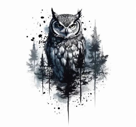 Owl Tattoo Ideas, Realistic Owl Tattoo, Owl Tattoo Drawings, Unique Tattoos For Men, Animal Sleeve Tattoo, Hp Tattoo, Hyper Realistic Tattoo, Clever Tattoos, Landscape Tattoo