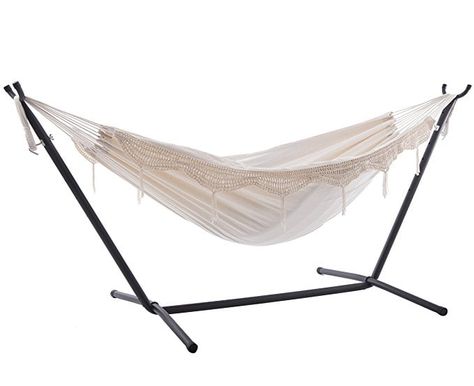 Vivere Double Hammock With Space-Saving Steel Stand, Natural Free Standing Hammock, Double Hammock With Stand, Brazilian Hammock, Hammock With Stand, Ashley Home, Double Hammock, Hammock Stand, Plastic Caps, Joanna Gaines