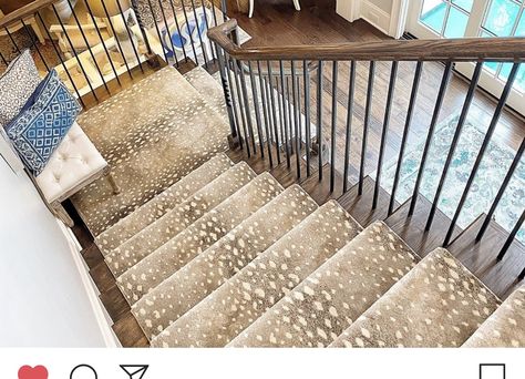 Fawn Stair Runner, Deer Stair Runner, Antelope Carpet On Stairs, Transitional Stair Runner, Antelope Print Rug, Fireplace Runner, Antelope Runner, Antelope Stair Runner, Neutral Stair Runner