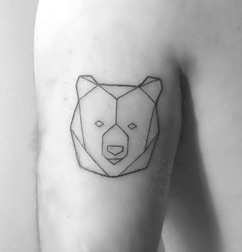 Geometric Bear Tattoo Design, Geometric Bear Head, Geometric Bear Tattoo, Pointillism Tattoo, Tattoo 2022, Tattoo Colorful, Polar Bear Face, Triangle Drawing, Tattooed Lady