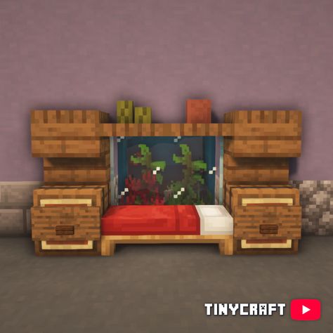 Floating Bed Minecraft, Small Bed Minecraft, Bed Minecraft Design, Bed Ideas For Minecraft, Minecraft Loft Bedroom Ideas, Minecraft Single Bed Ideas, Minecraft Bed Ideas In Game, Aquarium Minecraft Ideas, Minecraft Small Bedroom