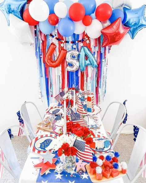 America Themed Party, Streamer Wall, Fringe Garland, Fringe Decor, Neighborhood Party, America Theme, Streamer Backdrop, Party Vibe, Party In The Usa