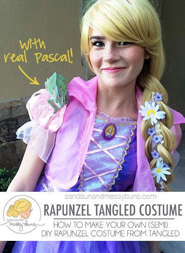 If you dream of being a Disney princess for Halloween, this Rapunzel Tangled costume tutorial is just for you. (You'll have to get your own real life Pascal, though!) #tangled #costume #rapunzel Tangled Rapunzel Costume, Easy Last Minute Costumes, Tangled Costume, Best Disney Restaurants, Rapunzel Costume, Disney Dinner, Dinner Theatre, Rapunzel Tangled, Disneyland Tips