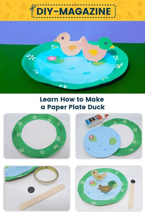 Looking for a fun and easy activity to do with your kids during the weekend? Want to keep them engaged, but at the same time help hone their art skills? Then consider making this cute paper plate duck craft. For this project, we will be making a fish pond from a paper plate. In this pond, we will put paper ducks that will be able to “swim” around the paper plate using magnets! Pretty cool right? FOLLOW US ON PINTEREST SO YOU CAN CATCH UP ON COOL ARTS AND CRAFTS THAT WE WILL SHARE IN THE FUTURE Paper Plate Duck, Paper Duck Food, Cool Arts And Crafts, Duck Craft, Paper Ducks, Pond Crafts, Duck Food, Crafts Summer, Duck Crafts