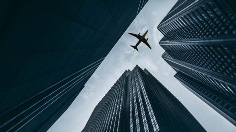 3840x2160 Wallpaper airplane, buildings, skyscrapers, sky Perspective Photo Reference, Airplane Landscape, Reference Background, Desktop Wallpaper Simple, Plane Wallpaper, Minimalist Desktop Wallpaper, 3840x2160 Wallpaper, Wallpaper Website, Macbook Air Wallpaper