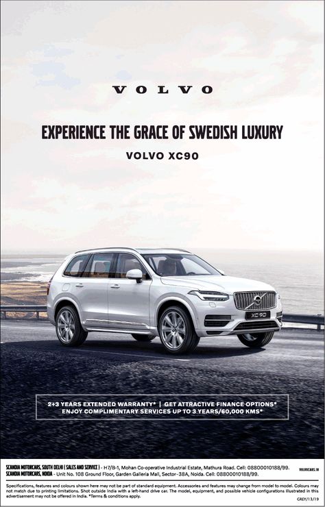 volvo-experience-the-grace-of-swedish-luxury-volvo-xc90-ad-delhi-times-03-02-2019 Volvo Ad, Car Advertising Design, Digital Advertising Design, Newspaper Advertisement, Social Awareness, Volvo Cars, Poster Series, Promotional Design, Car Advertising