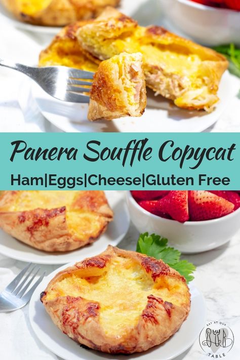 Copycat Recipes Panera Egg Souffle, Gluten Free Souffle Recipes, Gluten Free Egg Recipes, Souflee Recipes Panera, Ham And Cheese Souffle, Four Cheese Souffle Panera, Panera Bread Souffle, Panera Souffle Recipe Copycat, Copycat Panera Souffle