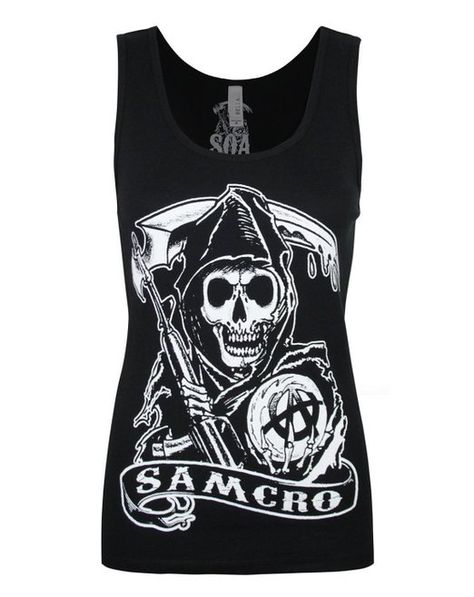 Official Sons Of Anarchy Samcro Women's Tank Top (XL) Sons Of Anarchy Tara, Anarchy Clothing, Reaper Logo, Sons Of Anarchy Reaper, Sons Of Anarchy Samcro, Tamworth, Sons Of Anarchy, Black Vest, Men's Vest