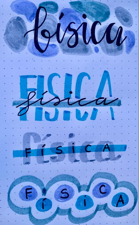 Títulos para apuntes de física bonitos y fáciles con subrayadores en azul #apunteslindos #apuntes #cuadernosbonitos #cuadernos #clases #estudio #universidad #titulosbonitos #papeleria Journal Lettering, Bullet Journal Notes, Lettering Ideas, Bullet Journal School, Bullet Journal Lettering Ideas, Me Too Lyrics, Life Words, Lettering Tutorial, School Board