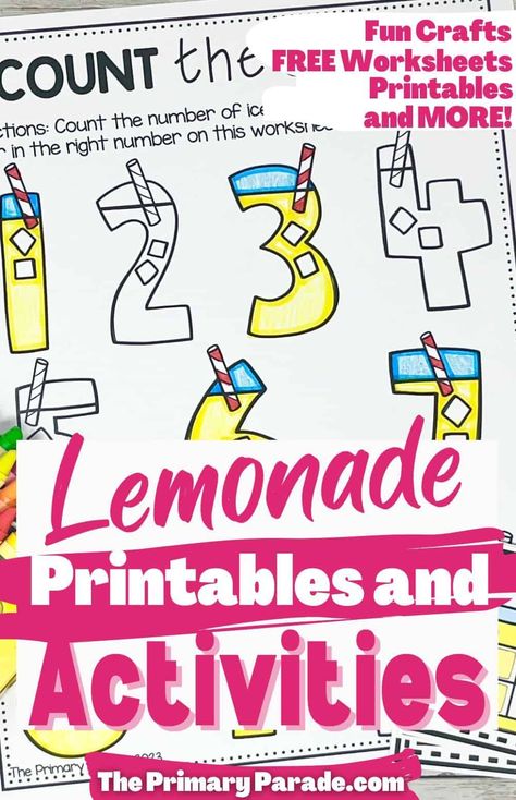 easy lemonade activities for preschoolers to practice counting, crafting and more in a fun lemonade theme this summer for kids Lemonade Preschool Craft, Summer Season Preschool Activities, Lemonade Activities For Preschool, Summer Prek Activities, Lemonade Crafts Preschool, Pre K Summer Activities, Lemonade Activities, Summer Theme Preschool, Preschool Summer Activities