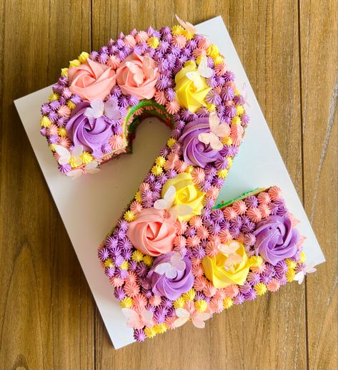 Rapunzel Number Cake, Number 2 Cake Design, Number 2 Cakes, Edible Butterflies, Second Birthday Cakes, Boys First Birthday Cake, Edible Butterfly, Bar Cake, Tangled Birthday