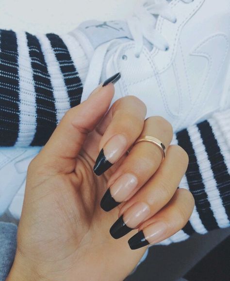 Black french manicure | פרנץ' מניקור בצבע שחור Black Tip French Manicure, Black Tip French, Black French Manicure, Coffin Shape Nails, Christmas Nails Acrylic, Black French, Thanksgiving Nails, French Tip Nails, Manicure E Pedicure