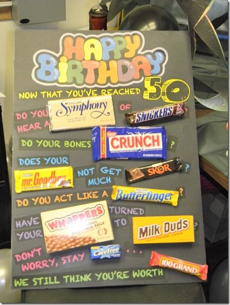 50th Birthday Gift Ideas - DIY Crafty Projects Candy Bar Poster, 50th Birthday Party Decorations, Ge Bort, 50th Party, Birthday Candy, Candy Cards, 60th Birthday Party, Candy Bars, Birthday Poster