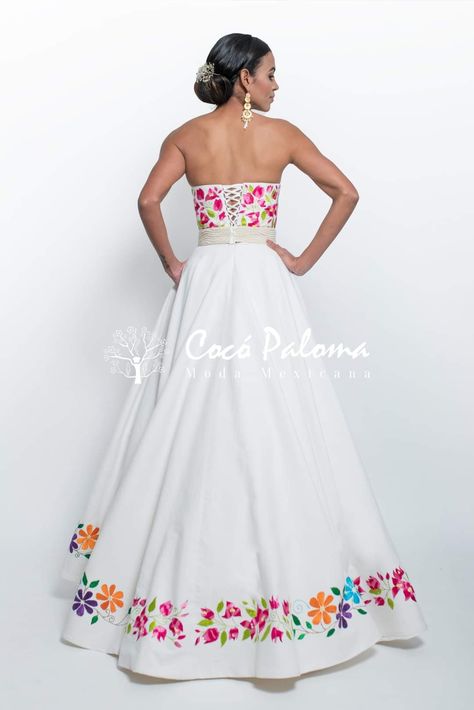 Mexican Wedding Dress Embroidered, Mexican Theme Dresses, Mexican Inspired Wedding, Ukrainian Wedding, Mexican Wedding Dress, Fabric Painting On Clothes, Simple Gowns, Quince Dress, Mexican Wedding