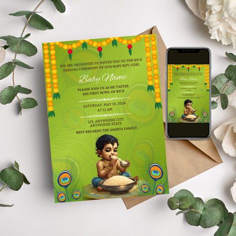 Rice Feeding Invitation Template , Annaprasan Invitation, Hindu Rice Feeding Invite, Weaning Weaning Ceremony, Ceremony Invitation Card, Ceremony Invitation, Invite Template, Unique Invitations, Online Invitations, Editing Tutorials, Diy Template, Weaning