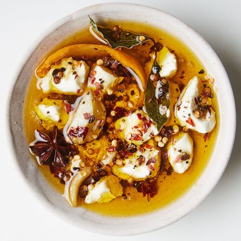 Marinated Goat Cheese with Herbs and Spices Recipe | Bon Appétit Marinated Goat Cheese, Best Thanksgiving Appetizers, Marinated Cheese, New Year's Eve Appetizers, Easy Party Food, Summer Appetizer, Thanksgiving Appetizers, Herbs And Spices, Spice Recipes