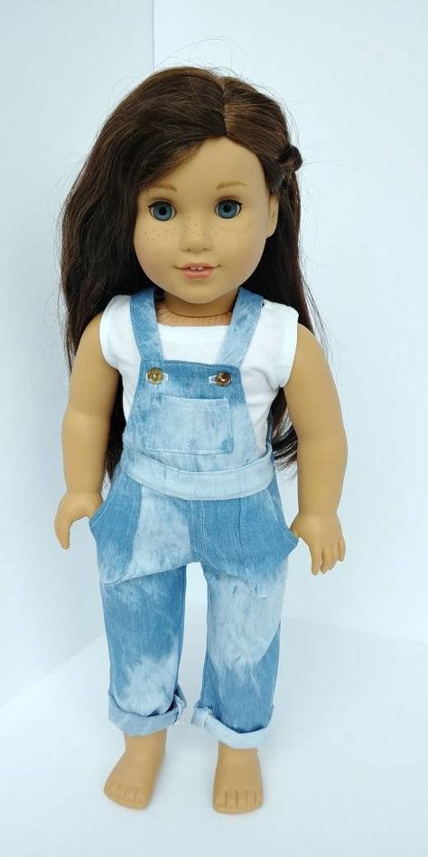 American Girl Outfits, American Girl Doll Hairstyles, Custom American Girl Dolls, Overalls Denim, American Girl Doll Diy, Cotton Overalls, American Girl Doll Crafts, American Girl Doll Accessories, American Girl Crafts