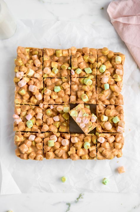 Marshmallow Squares Peanut Butter, Marshmallow Peanut Butter Squares, Peanut Butter Butterscotch Marshmallow, Butterscotch Marshmallow Squares, Butterscotch Marshmallow, Peanut Butter Marshmallow Bars, Butterscotch Peanut Butter, Confetti Squares, Peanut Butter Marshmallow Squares