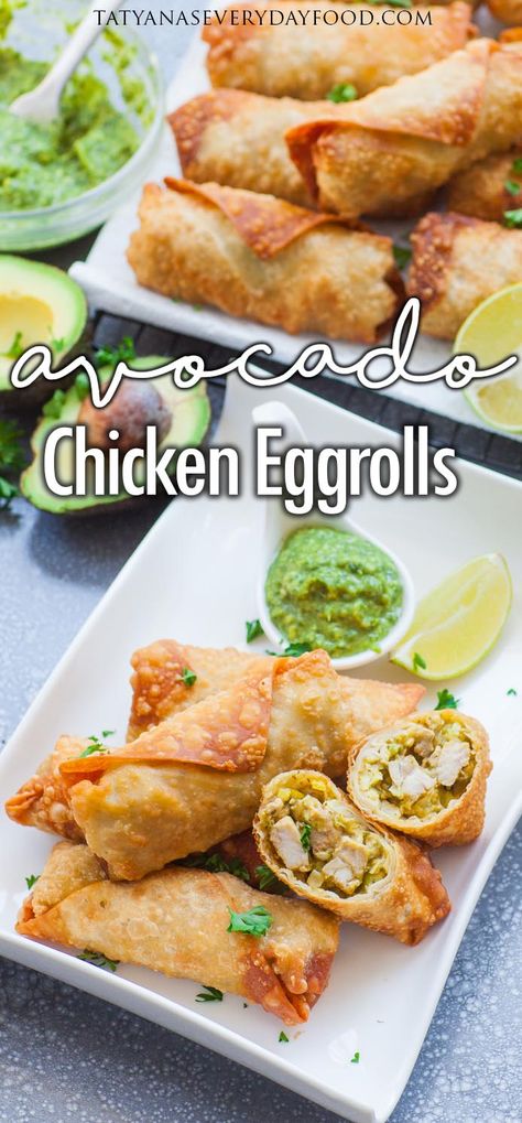 Avacado Egg Rolls, Amazing Chicken Breast Recipes, Chicken Avacado, Avocado Egg Rolls, Sauce Video, Food Avocado, French Delicacies, Chicken Egg Rolls, Avocado Chicken