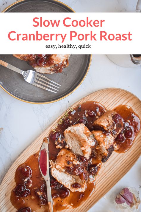 The tastiest crockpot pork roast cooked with cranberry sauce. This easy dish is comforting, delicious, and couldn't be easier to make. #dinner #holiday #kidfriendly Cranberry Pork Roast, Cranberry Pork, Ww Ideas, Crockpot Pork Roast, Slow Cooker Recipes Pork, Slender Kitchen, Crockpot Pork, Healthy Slow Cooker, Slow Cooker Recipes Healthy