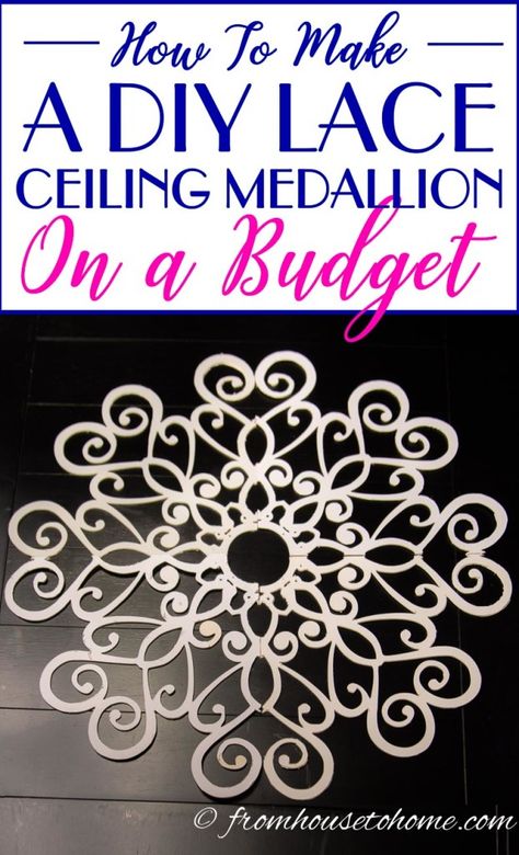 LOVE this DIY lace ceiling medallion! Such a unique design that will look beautiful with my chandelier. #DIYCeilingMedallion #CeilingMedallionProject Diy Ceiling Medallion, Lace Ceiling, Ceiling Medallions Diy, Etching Ideas, Diy Home Decor For Apartments, Apartment Stuff, Lace Diy, Small House Decorating, Diy Ceiling