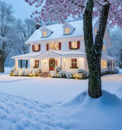 How My Neighbor Stole Christmas, Small Winter House Exterior, Small Winter Home Exterior, Suburban Winter House, Cozy Winter House Exterior, Snowy Neighborhood Aesthetic, American Houses, Dream Life House, Christmas Decor Inspiration