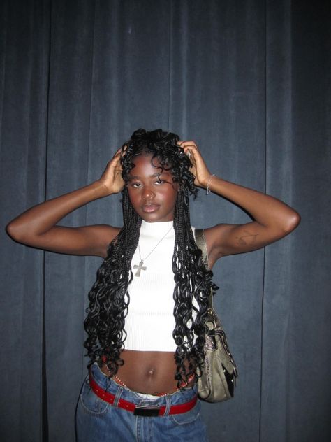 Braids, braids ideas, long braids, curly hairstyle, black girl inspo Princess Braids Black Hair, Crimped Braids, Mermaid Braids Hairstyles, 2000s Braid Hairstyles, Mermaid Braids Black Hair, Y2k Braids Hairstyles, Moesha Braids, Mermaid Braids, Y2k Braids