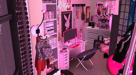 Mcbling Bling Room, The Sims 4 Room, Mcbling Room, Sims 4 Room, 2000s Bedroom, Mc Bling, 2000s Room, Trashy Y2k Aesthetic, Trashy 2000s