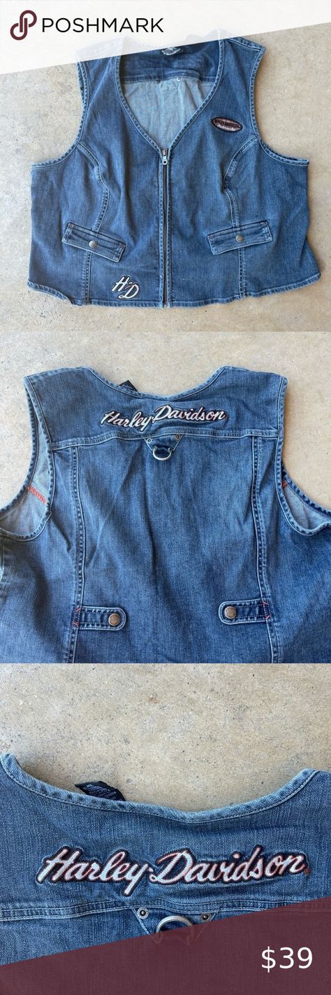 Vintage Harley-Davidson Jeans vest - size 3W Jeans Vest, Harley Davidson Jeans, Jean Vest, Vintage Harley Davidson, Vintage Harley, Monday Morning, Closet Vintage, Harley Davidson, Blazer