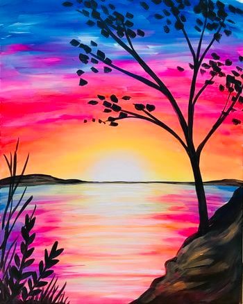 Sunrise Art Painting, Fall Sunset, Sunrise Art, Oil Pastel Art, Canvas Painting Diy, Paint And Sip, Night Painting, Sunset Painting, Diy Canvas Art Painting