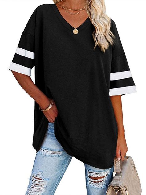 Oversized Tees Loose Color Block Crew Neck Half Sleeve T Shirt This Oversized Tees Loose Color Block Crew Neck Half Sleeve T Shirt is the perfect fusion of comfort and style. Embrace a laid-back yet trendy appearance with its oversized design and striking color block pattern. Made from a light and airy fabric, this t-shirt is a versatile addition to your everyday attire. Key Features: Loose fit for a comfortable feel Eye-catching color block design Lightweight and breathable fabric Available in a variety of stylish colors Easy-care: Hand wash cold, do not bleach, line dry, iron on low heat Effortlessly style this tee for a casual or fashion-forward ensemble. With sizes ranging from S to XXL, this shirt is tailored to suit various body shapes. Please note that all measurements are taken man Cotton Tunic Tops, Oversized Tees, Color Block Tee, Women Tunic Tops, Oversized Tee, Plus Size Casual, Half Sleeve, Shirts & Tops, Casual T Shirts