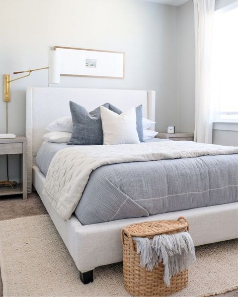 Click to shop this neutral coastal guest bedroom in serene greys, blues and warm organic textures. | goldcoastcanvas | LIKEtoKNOW.it Small Guest Bedroom, Cozy Bedroom Design, Contemporary Bedrooms, Guest Bedroom Design, Interiors Inspiration, Scandinavian Bedroom, Coastal Bedrooms, Clean Bedroom, Interior Bedroom