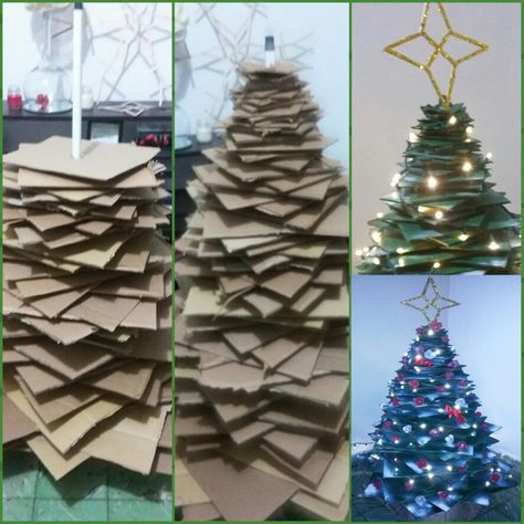 Recycled Christmas Tree, Christmas Booth, Cardboard Christmas Tree, Cardboard Christmas, Christmas Trees For Kids, Large Christmas Tree, Handmade Christmas Tree, Diy Christmas Tree, Christmas Crafts Diy