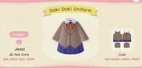 Acnh Cosplay Designs, Animal Crossing Anime Clothes, Jjk Animal Crossing, Acnh Anime Design Codes, Acnh Anime Outfit, Animal Crossing Cosplay Codes, Animal Crossing Anime Outfits, Acnh Anime Designs, Animal Crossing Clothing Designs