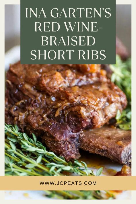 There are no short ribs quite like the Barefoot Contessa's (Ina Garten's) Red Wine-Braised Short Ribs. Learn how to make them and you'll have your new favorite at-home dinner! Beef Short Ribs Oven, Best Short Rib Recipe, Short Ribs In Oven, Dinner Party Entrees, Red Wine Braised Short Ribs, Wine Braised Short Ribs, Braised Short Ribs Recipe, Beef Ribs Recipe, Beef Short Rib Recipes