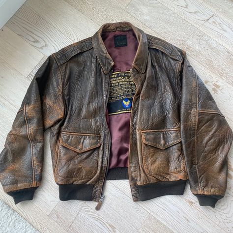 Vintage Avirex Ltd Flight Garment Type A-2 Leather Bomber Jacket Avirex Jacket Vintage, Vintage Mens Jacket, A2 Leather Jacket, Avirex Leather Jacket, Old Leather Jacket, A2 Flight Jacket, Vintage Brown Leather Jacket, Old Jacket, Leather Flight Jacket