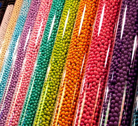 Dazzling Display Of Candy By Color In Acrylic Tubes Acrylic Tube, Flower Shops, Gift Shops, Hard Candy, Fresh Flowers, Chocolates, Candy, Flowers, Color