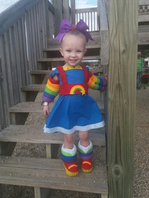 Homemade Halloween costume, Rainbow Brite Rainbow Brite Halloween Costume, Rainbow Bright Costumes, Rainbow Bright Party, Rainbow Brite Costume, Rainbow Brite Party, Rainbow Brite Birthday, Rainbow Halloween Costume, Costume Rainbow, Halloween Costumes For Teens Girls