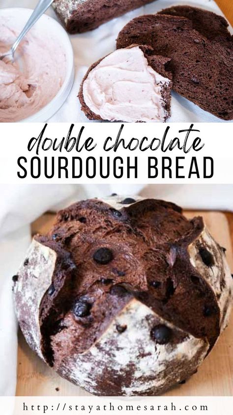 This chocolate sourdough bread is SO fun to make, and an unexpected twist on sourdough bread! Combining two of the best things – sourdough and chocolate – you really can’t go wrong. Chocolate Chocolate Chip Sourdough Bread, Double Chocolate Brownie Sourdough Bread, Sourdough Artisan Bread Flavors, Double Chocolate Chip Sourdough Bread, Chocolate Sour Dough Bread, Sourdough Chocolate Bread, Double Chocolate Sourdough Bread, Chocolate Chip Sourdough Bread, Sourdough Bread Flavors