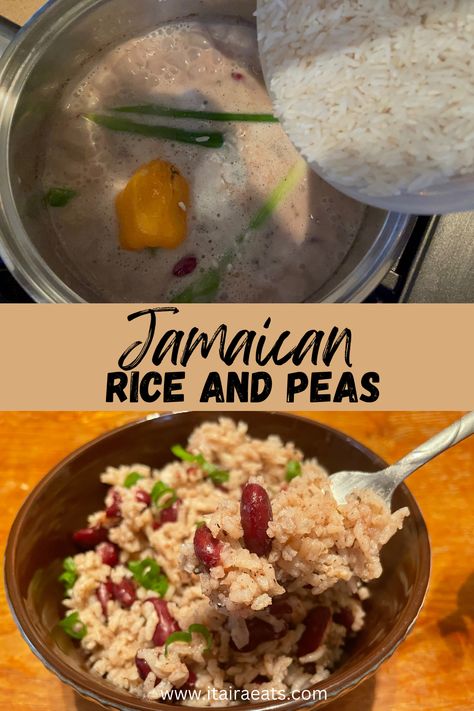 Jamaican rice and peas is a flavorful side dish that is served with classic Jamaican dishes like curry goat and Jamaican brown stew chicken. This rice and peas recipe is made easier by using canned beans instead of dry beans. I know that not using dried beans is going to be frowned upon by many because it isn't authentic rice, but the Jamaican flavors are there in a much shorter cooking time. Jamaican Rice And Peas With Canned Beans, Rice And Peas Jamaican Easy, Rice And Peas Jamaican, Authentic Rice, Jamaican Brown Stew, Jamaican Rice And Peas, Jamaican Brown Stew Chicken, Jamaican Rice, Brown Stew Chicken