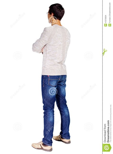 Body Portrait, Crossed Arms, Male Models Poses, Human Reference, Man Standing, Male Poses, School Project, Back View, Beige Sweater