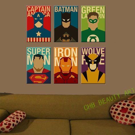 Superhero Canvas Painting, Ganesh Painting, Modern Home Wall Decor, Superhero Canvas, Nerd Cave, Superhero Bedroom, Superhero Costumes, Superhero Wall, Multi Picture