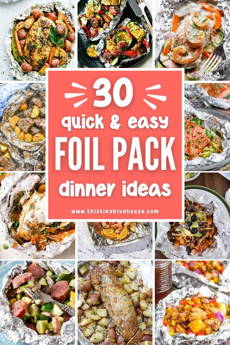 This collection of quick and easy dinner ideas are perfect any night of the week. These foil packet meals are simple to put together and taste great. With over 30 foil pack suppers to choose from we know you'll have a hard time picking just one to try! Simple Grilling Recipes, Chicken Foil Packs, Grilled Foil Packets, Chicken Foil Packets, Foil Pack Dinners, Foil Packet Dinners, Foil Pack Meals, Foil Dinners, Easy Grilling Recipes