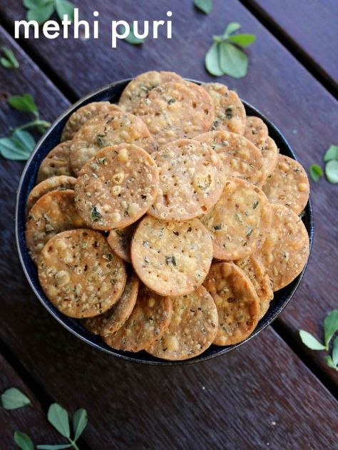 methi puri recipe | how to make methi puri | methi poori | methi ki puri Methi Puri Recipe, Mathri Recipe, Methi Recipes, Puri Recipe, Fried Bread, Puri Recipes, Fenugreek Leaves, Chaat Recipe, Dry Snacks