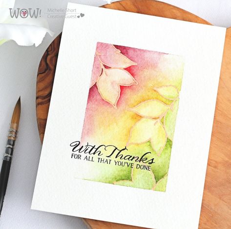 The Card Grotto: With Thanks Watercolour Cards, Handmade Thank You Cards, Leaf Cards, Card Watercolor, Watercolor Card, Watercolor Greeting Cards, Embossing Powder, Making Greeting Cards, Watercolor Leaves