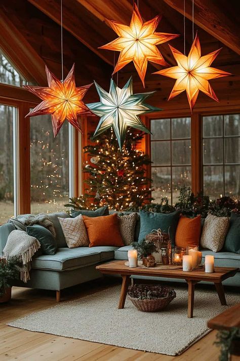 18 Essential Christmas Living Room Decor Ideas Christmas Living Room Decor Ideas, Christmas Living Room Decor, Plaid Christmas Stockings, Decor Ideas For Living Room, Wood Snowflake, Christmas Living Room, Green Palette, Ideas For Living Room, Christmas Atmosphere